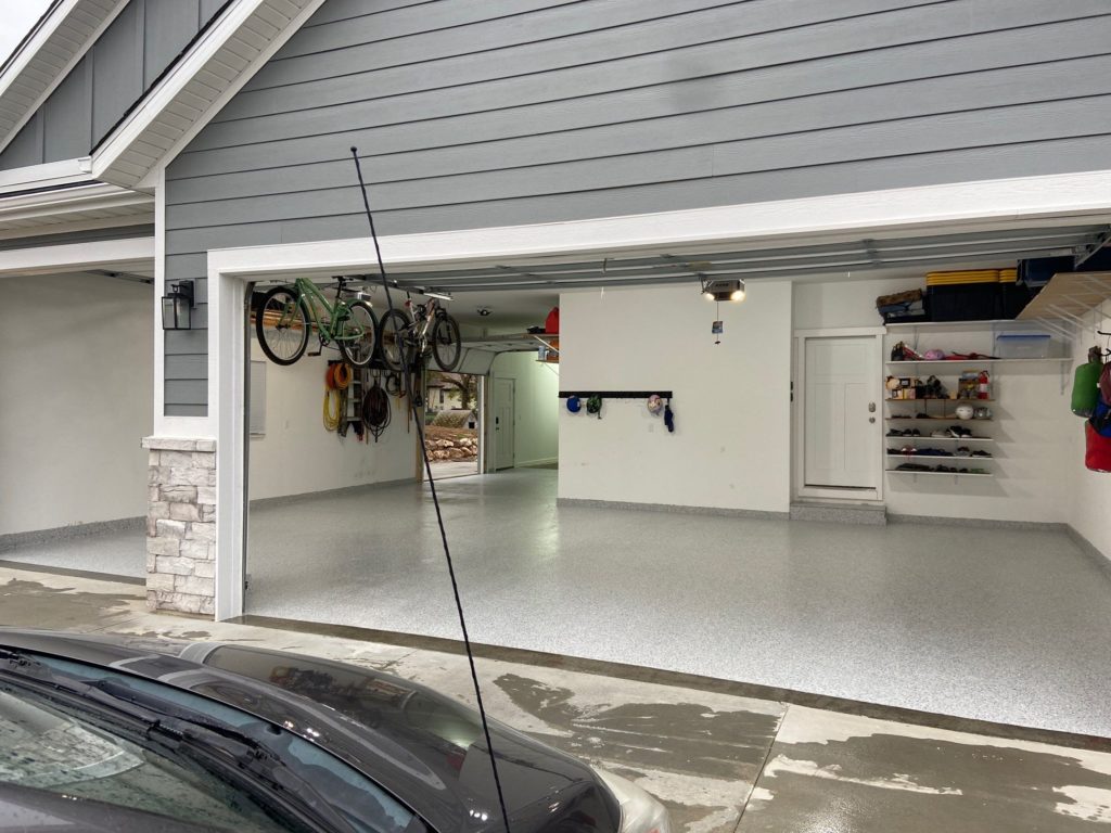 Epoxy and Polyaspartic Garage Floor Coating in North Ogden - 3 Car Garage - Gravel Color