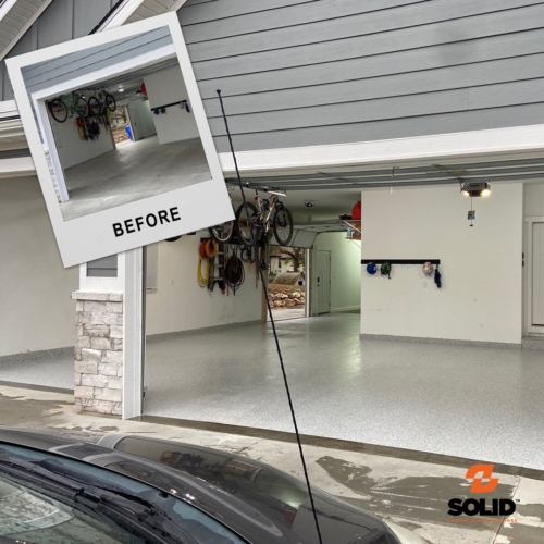 Epoxy and Polyaspartic Garage Floor Coating in North Ogden - 3 Car Garage - Gravel Color