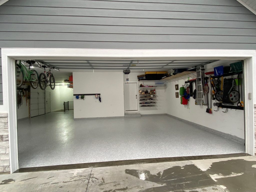 Epoxy and Polyaspartic Garage Floor Coating in North Ogden - 3 Car Garage - Gravel Color